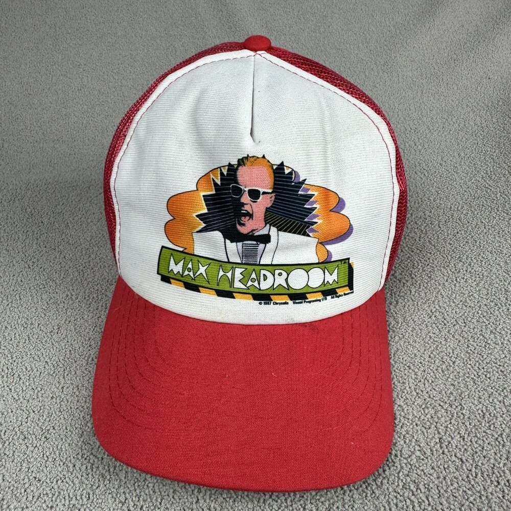 Vintage 1987 Max Headroom Trucker Hat Snapback Youngan 5 panel Red High Crown